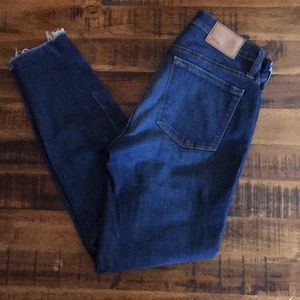 J. Crew skinny toothpick dark wash fray hem jeans
